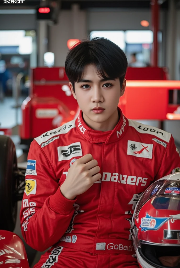 1 boy, Andi Suhendar, Red Jacket, Short Hair, Black Hair, Realistic, Ultra Detail, 70mm lens,