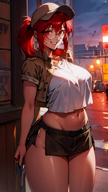 Personnage de Makila (chainsaw man) rousses cheveux rouges obèses qui se regardent avec amour dehors sous un ciel étoilé, sur une colline d'herbes, ventre gros et gras sorti, sexy, tendresse, cambrure, ventre qui pend, visage fermé et sévères, visages très détaillés, joues potelées et gras, double menton. Elles ont un corps très gras, ssbbw, très belles femmes