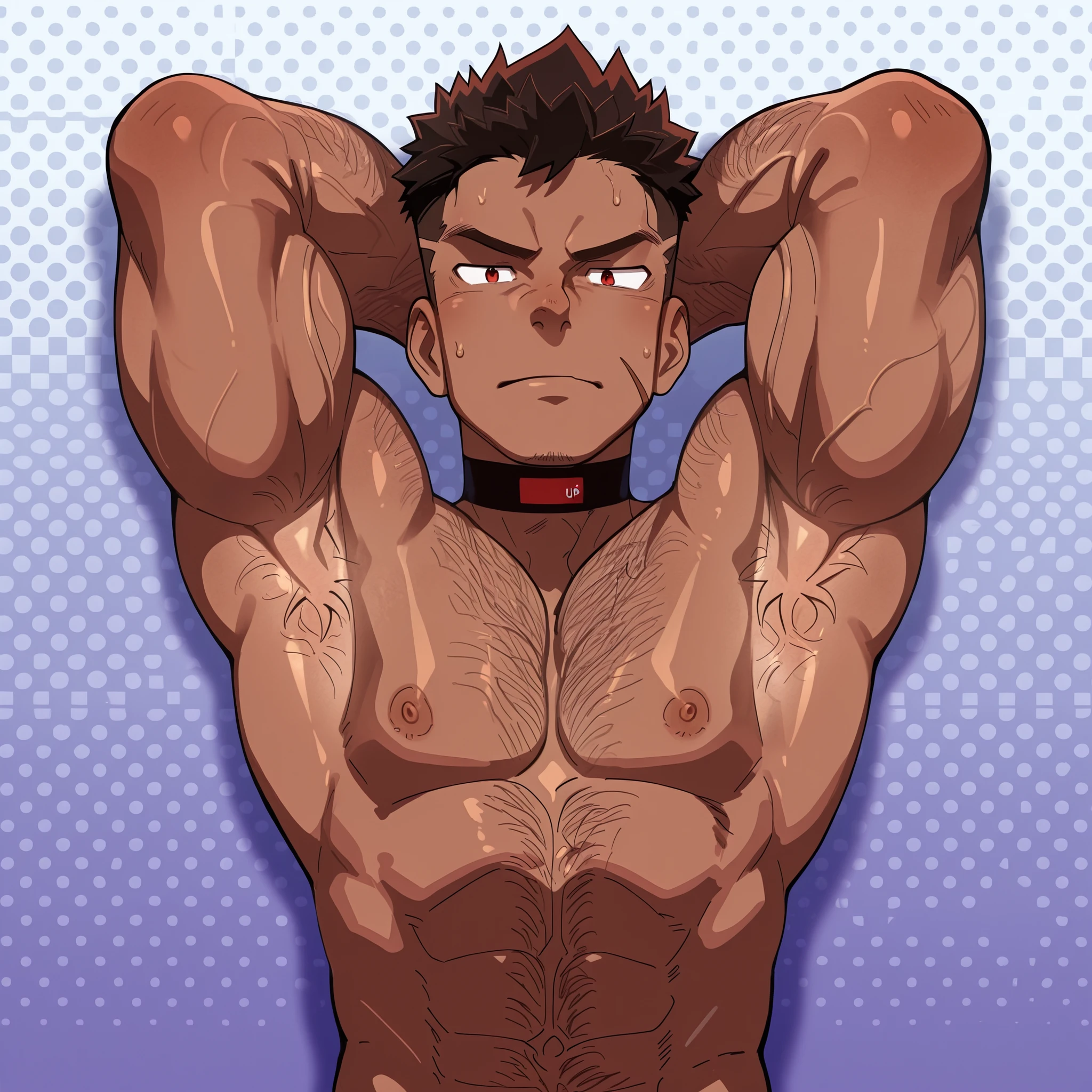 1 tall, muscular, dark-skinned malem, hairy arms, 超繊細な腕毛、hairy armpits