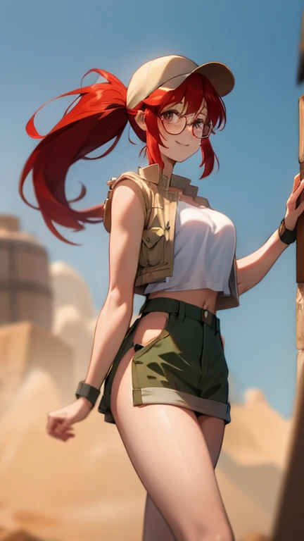There is a poster with a cartoon character in a hat and backpack, (nsfw mulher exploradora bonito), andando no deserto, Selva das Flores, Animation-style rendering, Cute 3D rendering, personagens pequenos. Motor Unreal 5, Anime estilizado, arte digital detalhada bonito, Atey Ghailan 8 K, 3d rendering stylized, surreal adventure rendering, Estilo anime 3D, 3d rendering stylized