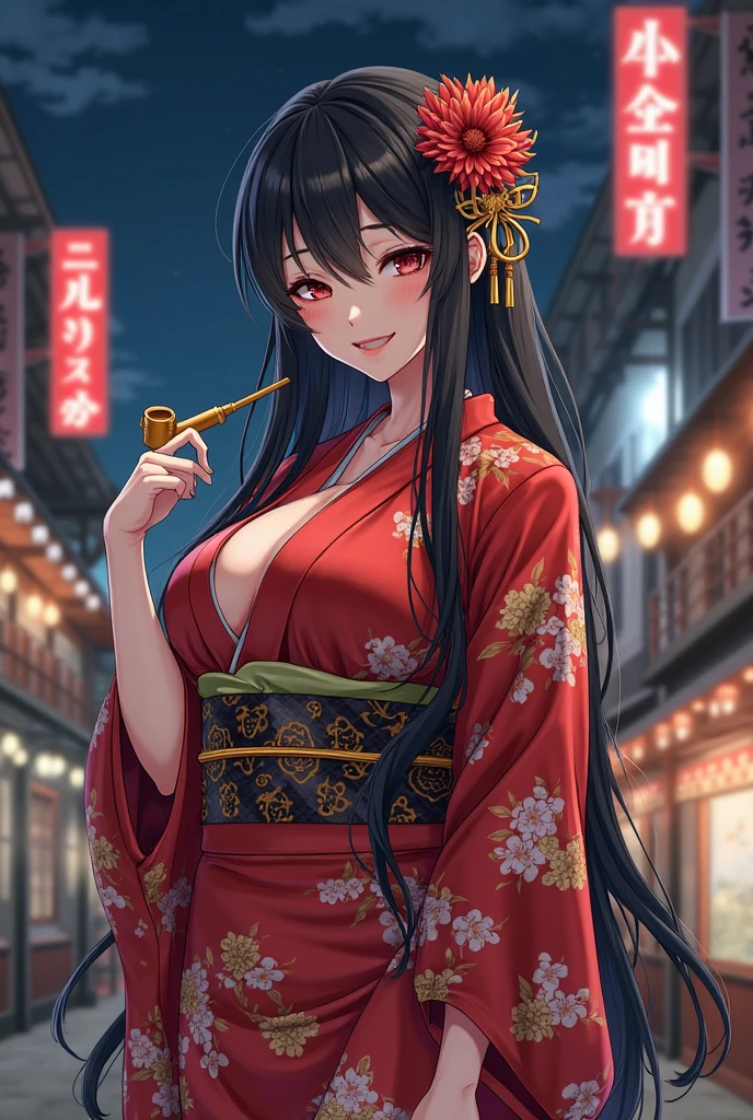 Summer festival,yukata,,Black Hair,Big Breasts,,night,