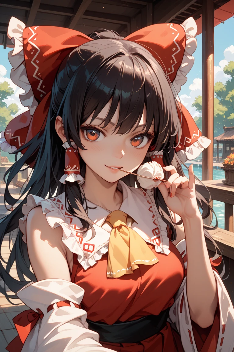 Hakurei Reimu,Oriental Project, masterpiece, best quality,She struggled in the muddy swamp, Her legs were stuck in the mud, a look of despair on her face (despair:1.0). Covered in mud."