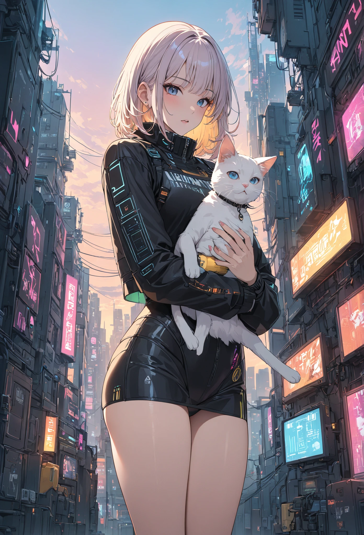 A cute kitten made of metal, robot, cyberpunk style, ((intricate details)), hdr, ((intricate details, super detailed)), cinematic footage, vignette