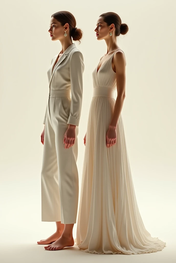 Women wearing a suit and man wearing wedding dress