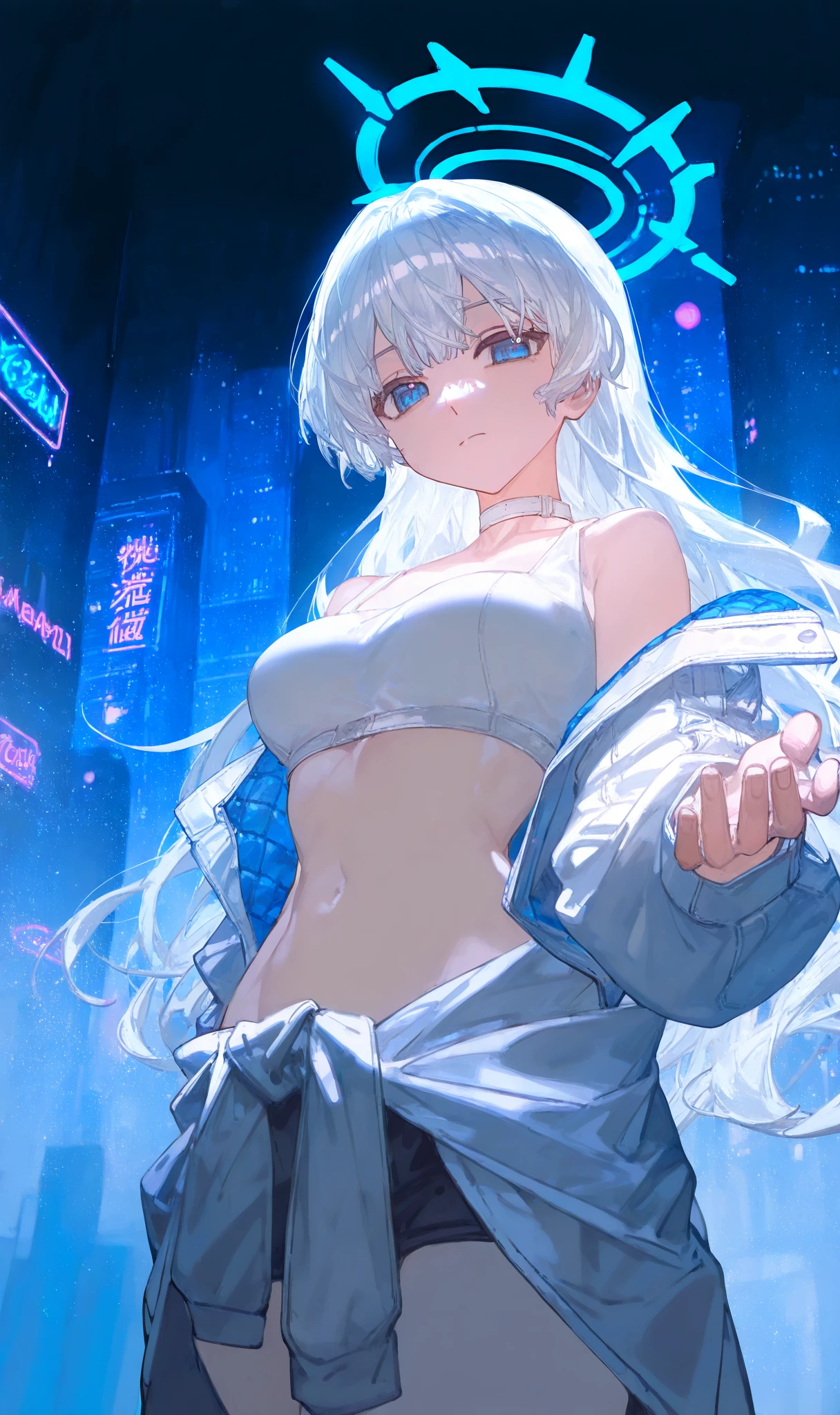highest quality, masterpiece, High resolution,, One girl, Detailed face, (Upper Body:1.6), Cyber City, Mountains and Rivers, night, Firefly Light, Realistic, Lots of details, (White Hanfu:1.2), (Beautiful body:1.4),