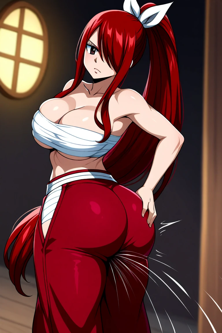 Anime woman enormous bloated expanding diaper mess, huge breast, pregnant, orgasm expression, butt toward viewer, white bra, grabbing huge butt