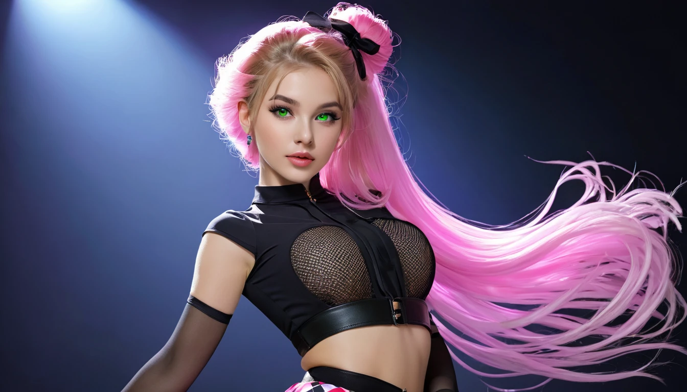 anime style, a closeup of a cartoon of a woman with ears and rabbit tail, with rabbit tail, with rabbit ears, girl design, mara, portrait, giesha, anime image, long hair, pink hair, hair covering ears, happy, polished and powerful look, exotic, tall