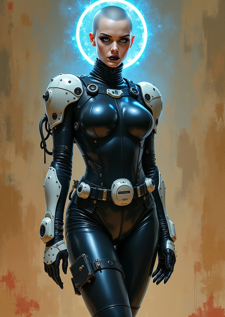 retro 1940s comic book cover, rough brush strokes, 1girl, woman, rough digital painting, full body, 1girl, solo, epic costume design, admiral, darkorchid (heavy silver shield,pauldrons,bracers,helmet,gauntlets,greaves:1.4), caucasian, (average:1.3) build, middle aged, bombshell hair, sunset and green hair, Mohawk Braid, mediumpurple clothes, slim figure, narrow waist, tight ass, medium breasts, (african, dark skin:0.6), Glorious scifi megastructure outside of time<lora:EnvyStarlightRetro04:1.25>