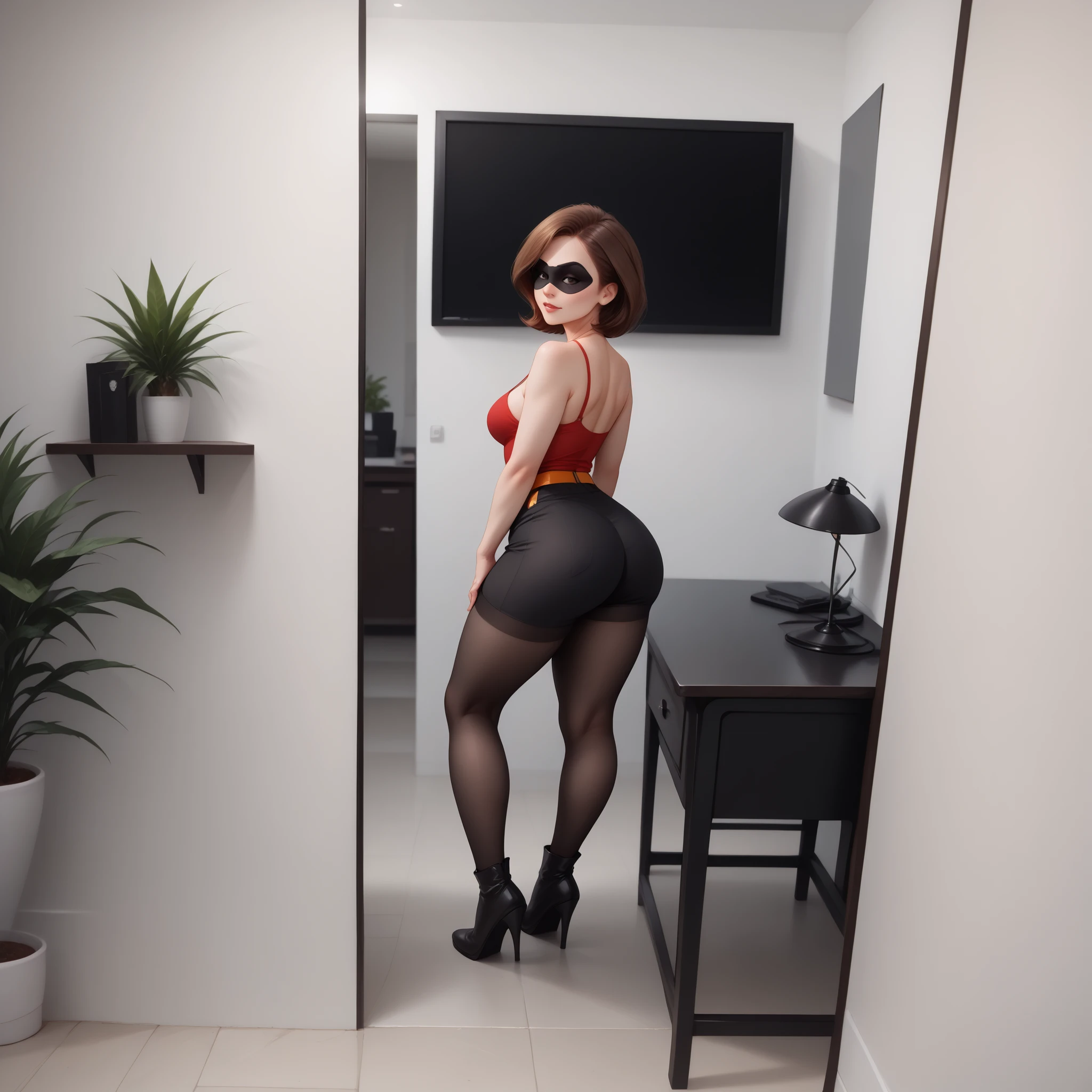 ((Masterpiece: 1.2)), ((high quality)), ((detail)), 1girl, solo, perfect face, pefect body, pretty girl, cute girl, short hair, Red hair color, red Qipao, long dress, long dress slit, bare bottom, no panty, hanging up ass, black stockings, high sock knee, black sock, realistic, reality, high quality image, ultra detail, 8k
