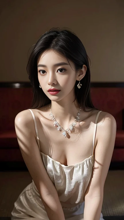 best quality, Masterpiece, height, 1 girl,Chinese dress,decorationsผม,necklace, decorations,Beautiful face,when_body, Tyndall Effect,realistic, dark studio, Light around the wheel rim, Two tone light,(Highly detailed skin:1.2), 8K เอ่อ, dslr, soft light, High quality, Volumetric light, Straightforward, photograph, high resolution, 4K, 8K, Bokeh