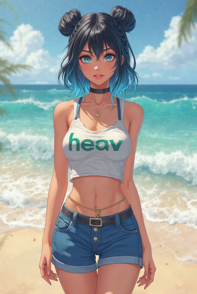 (masterpiece, best quality:1.2), cowboy shot, solo, 1girl, tatsumaki, lustful, closed mouth, looking at the viewer, ass, wide hips, t-shirt, short shorts, blue sky, clouds, erotica,