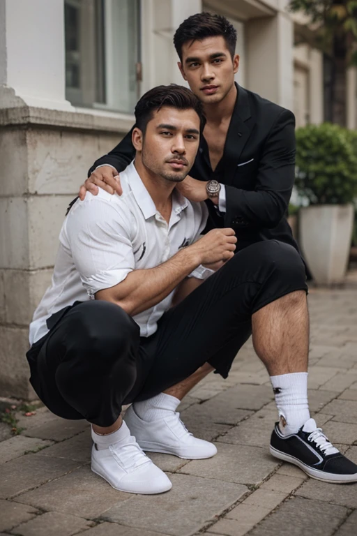 White socks worn by muscular men。