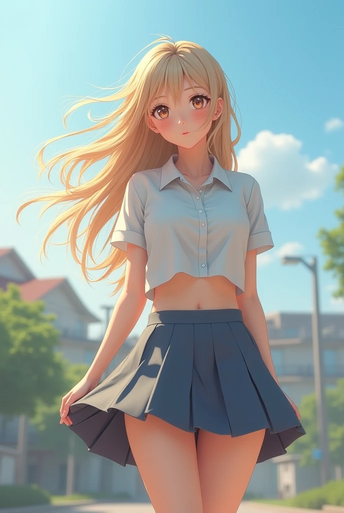 Schoolgirl in a top blonde with hips