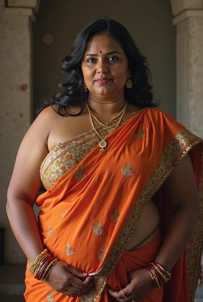 Foto RAW, photorealistic, true milf, mature wrinkles skin, tanlines, photography, full body shot, 70 years old Woman, nadhiya moidu, hot nadhiya mommy, master shot, perfect eyes, goddess like beauty, nadhiya momma, nadhiya amma, pierced eyes, perfect thick chubby mallu Desi aunty bhabhi, Wearing a Stanapatta, a chest-band.Saree model, model Photography, Indian saree shoot, Indian traditional wear advertising photography, traditional wear brand shoot, face of indian chubby milf actress Nadhiya or Nadia Moidu or Nadiya moidu, masterpiece, realistic, realism, incredible details,  pleasure, photorealism, detailed skin, skin pores, high contrast, photorealistic Artstation 8k HD digital art trend of high definition and detailed realistic skin texture, ultra detail, realistic skin texture, armature, best quality, ultra high definition, (photorealistic:1.4),, high resolution, detail, raw photo, sweat, Re sharp, by Lee Jefferies Nikon D850 Film Stock Photo 4 Kodak Portra 400 Camera F1.6 Lens Rich Color Ultra Real Realistic Realistic Textures Dramatic Lighting Unreal Engine Trending at Art Station Cinestill 800,(pele altamente detalhada: 1.2), 8k UHD, DSLR, soft-lighting, alta qualidade, grain of film, Fujifilm XT3,she didn't like to wear blouse or bra, she is happy to wear only saree, she hates blouse or bra, detailed hairy armpits, hyper realistic skin, skin pores, sweat, veins on the body, skin texture, freckles 0.2, RAW photo, astounding details, professional fashion photography, photographed by master photographer, insane skin texture details, bulky figure, plus size Indian aunty, chubby Indian housewife,  Indian desi Mature widow aunty, queen of seduction, tempting jiggly figure, appealing body language, she wants to alleviate his loneliness, she wants to be a sugarmommy, mature aged beauty, true mature goddess, visible few wrinkles stretchmarks, few tanlines in her face, She is the mother of four sons, 