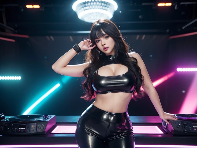 [work of art], Asian, beautiful woman, singer [rocker uniform], tight clothes, big breasts, big ass, perfect body, absurd details, ultra resolution, radiant woman, alone in the photograph [stage] , alone 
