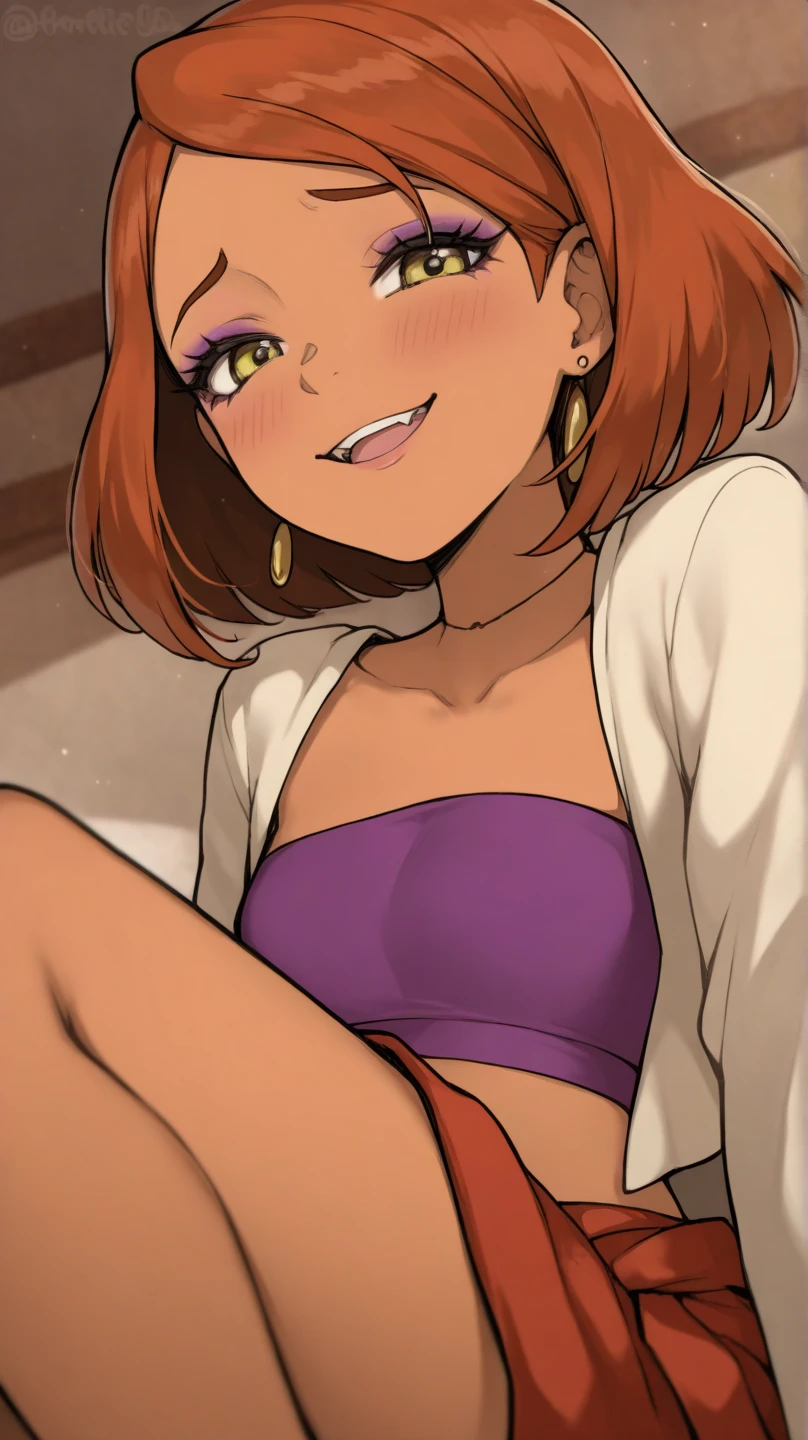 masterpiece, best quality, one girl, solo, detailed face, looking at the viewer, black eyes, gold hoop earrings, small breast, 5 fingers, seductive smile, formal background, detailed skin texture, (blush: 0.5), (goosebumps: 0.5), subsurface scattering, detailed skin texture, (blush: 0.2), (goosebumps: 0.3), subsurface scattering, sexual expression, panties, stockings, portrait, lying on bed, covering breast with hands, pink bra, crop top