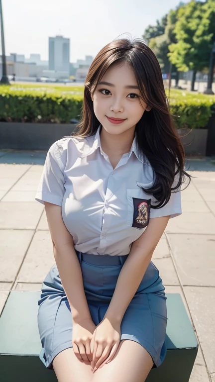 (in 8K、Raw photography、Highest Quality、realisitic、Photorealsitic、Professional Lighting、masterpiece、extremely delicate and beautiful、Highly detailed、finely detail、ultra-detailliert、hight resolution、beautiful and detailed face、Spread your legs wide、beauty legs、Nasty smile、Textured skin、full-shot:2、Full Body Angle:1.5)、1girl in、solo:2、Colossal 、ultra gigantic 、beautiful model、beautiful face:1.5、Spread your legs wide、Crab crotch、hi-school girl、blazers、I can see the vagina、white shirt、Navy blue checked skirt、Bery short hair、She is wearing yellow-green satin panties.、Wearing striped knee socks、shoes、Schools、A lot of people are watching