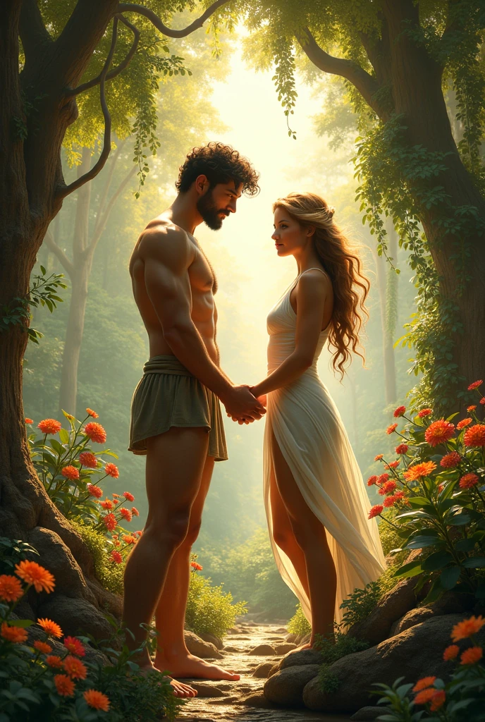 Create an image of Eve and Adam in the Garden of Eden