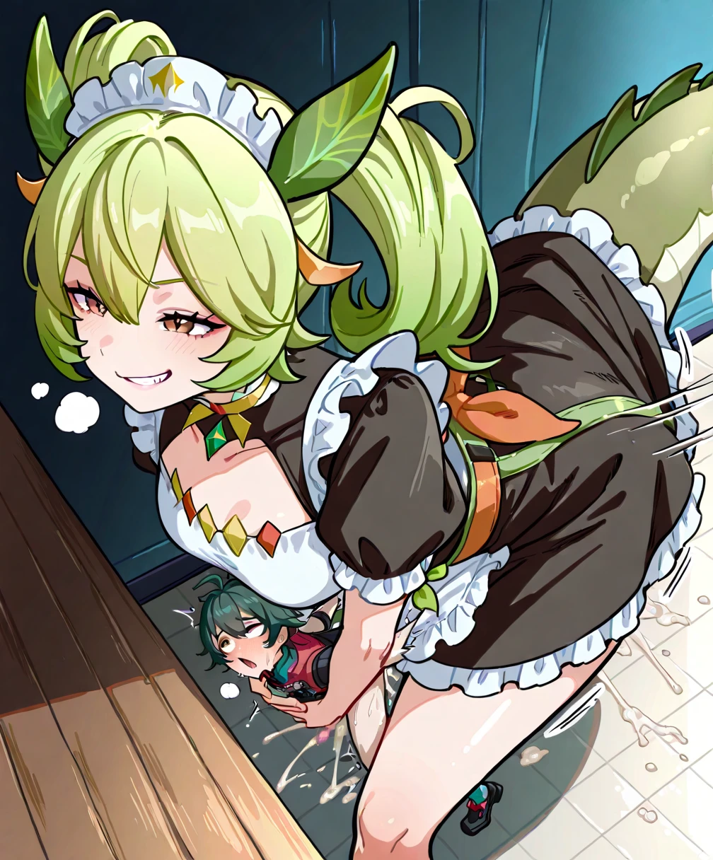 highest quality, Tabletop, 超A high resolution, Ryu Lion, Green shorts, Green Boots, White shirt, Green Cape,German Maid