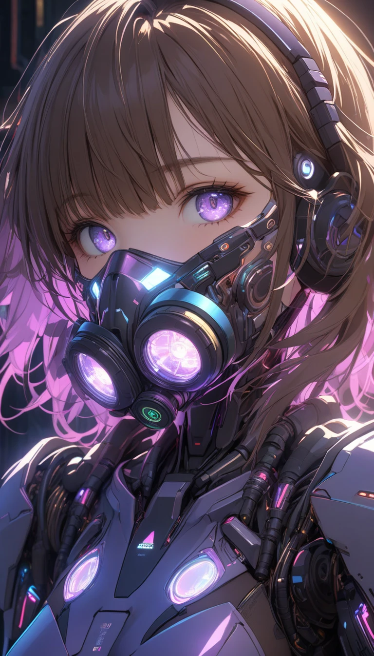 (masterpiece, sidelighting, finely detailed beautiful eyes: 1.2), masterpiece*portrait, realistic, 3d face, lustrous skin, (very facial closed - up), 1woman, (wearing huge cobalt scifi techmask glowing blue and headphones with complex electronics), (wearing white shirt and rosette), (fluorescent orange braided bun hair), glasses, colorful fantasy smoke fills the surrounding area, in the office, happy, the UI interface of the whole system projection <lora:techpunkmask_v0.2:0.8>