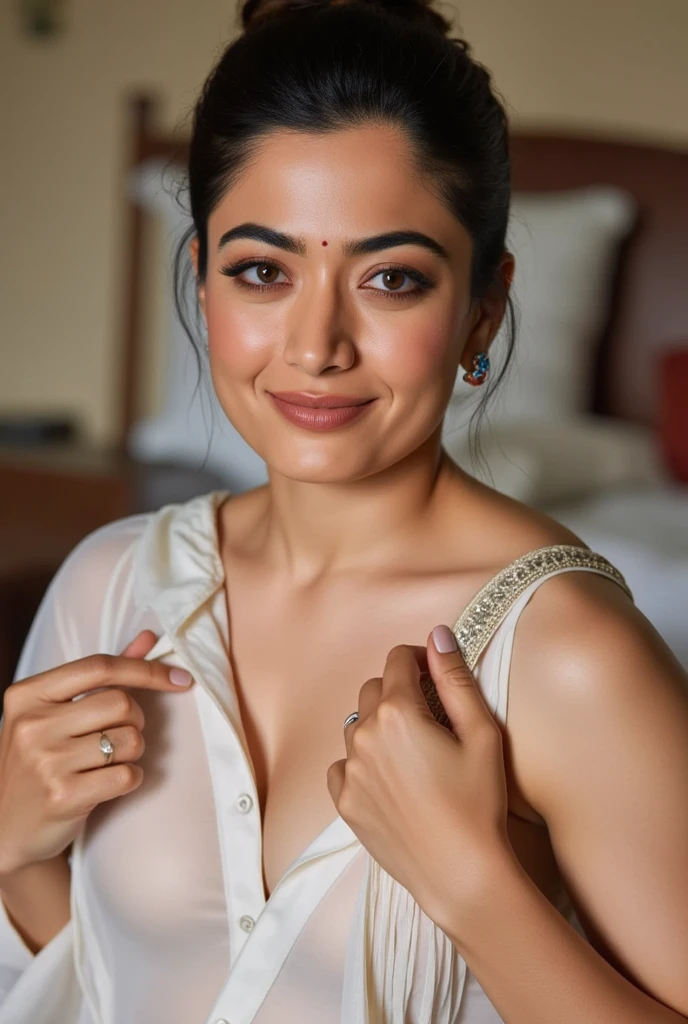 (A hyper-realistic), (illustratio), (hight resolution), (8K), (ighly detailed), (The best illustrations), (Beautiful detailed eyes), (top-quality), (ultra-detailliert), (masterpiece), (wall-paper), (indian female model), (beautiful smiling face)、(beautiful countenance)、(A dark-haired)、black long haired、Black eyes、Earrings with bangs、(((Cute indian Beautiful Girl)))、 ((20 year old indian beautiful girl in white dress), (((Colossal tits!!!!)))、Equal to the size of the body、Standing outdoors、((huge-breasted))、 (((Glamorous body)))、gravure model、Seduction poses、(R-18), Looking at the camera