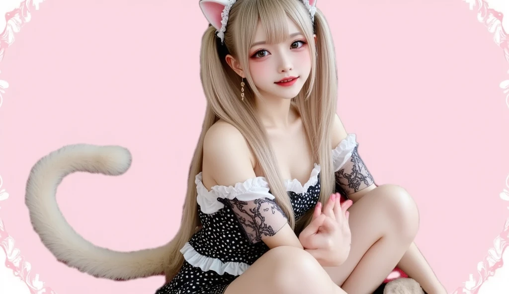 (masterpiece, Highest quality, High resolution: 1.2), 1 girl, alone, Twin tails, Grey Eyes, Upper Body, dress, Silver Hair, Cat ear,nsfw