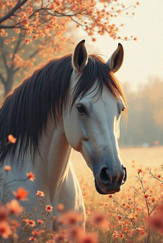 Jean-Baptiste Monge Style page, masterpiece,Close up of a beautiful horse in front of an avenue in the fall,in front of an avenue in the fallClose up of a beautiful horse in front of an avenue in the fall, (in the style of Jean-Baptiste Monge),