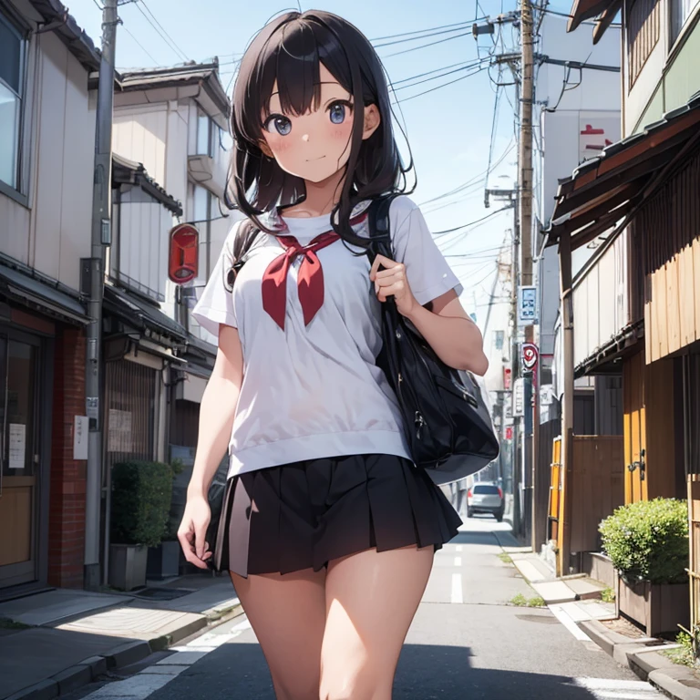 Beautiful breasts、A light blue bra that is visible through a white dress shirt、Without skirt、Light blue underwear、barefoot、Standing posture、Cumulonimbus cloud and blue sky
