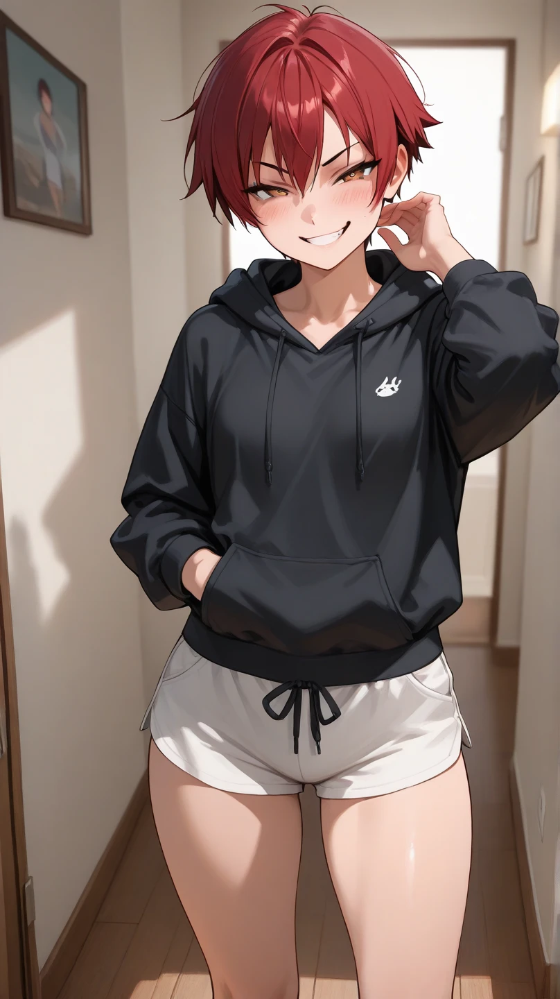 Excellent quality,illustratio,8K,k hd,(((animemanga girl))),((On the table)),Best quality at best, Extremely detailed CG unified 8K,(( 1 girl in)), (Beautifully meticulous),illustratio, Intricate patterns,Character focus,track suit,Sports warehouse,with short black hair,No bangs,wears glasses,The girl lifts her hips on the mat,The girl drinks milk,girl looks nervous,The face is red,The girl covered her stomach with her hands,girl belly bloated,full buttocks,skinny pants