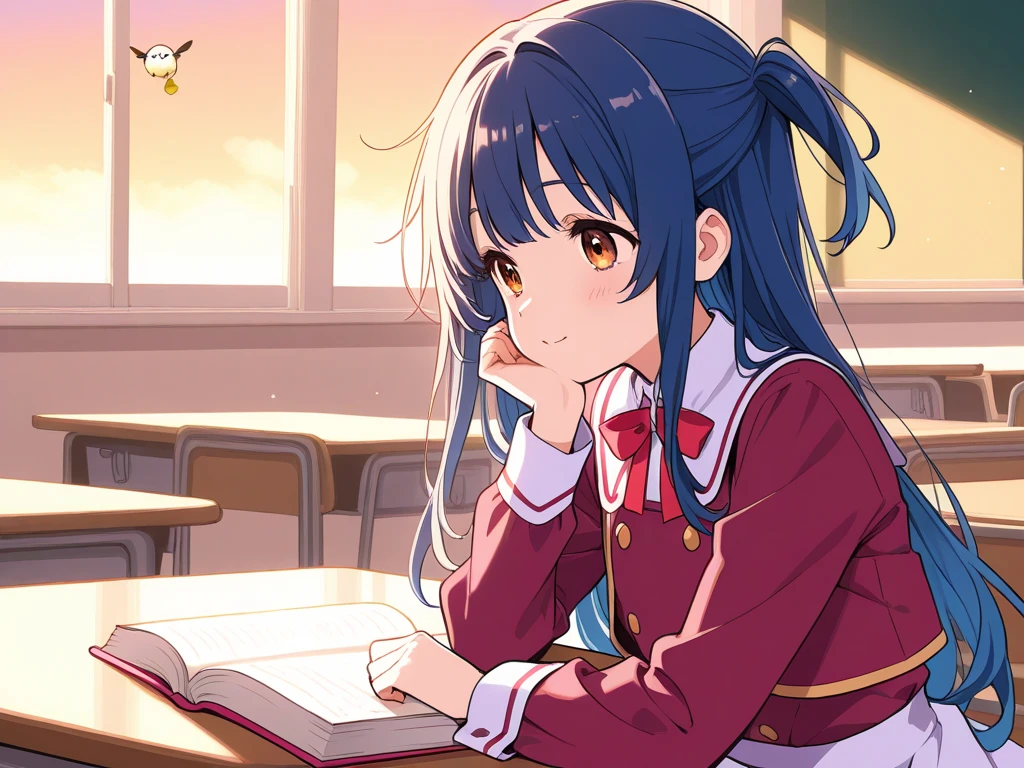 Magic School Classroom、evening、 books、girl、 Witch、is young、Naname bird's-eye view