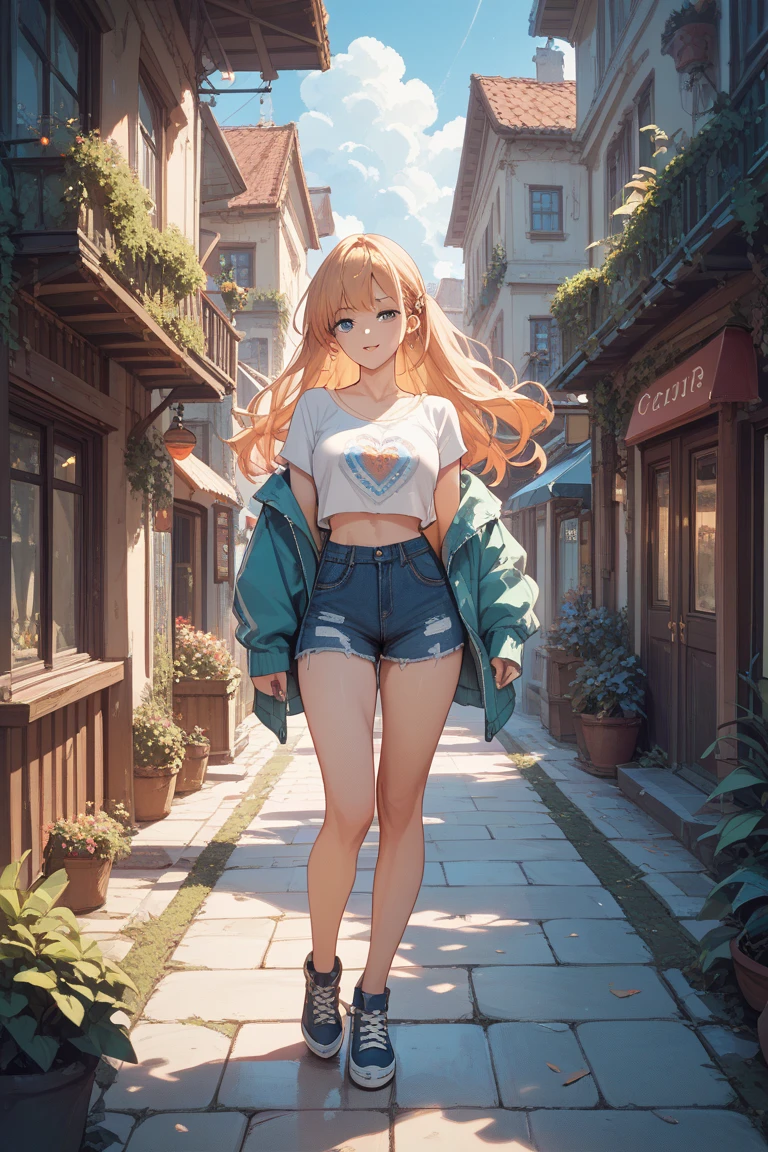 Anime girl showing nipples and legs with flat shoes