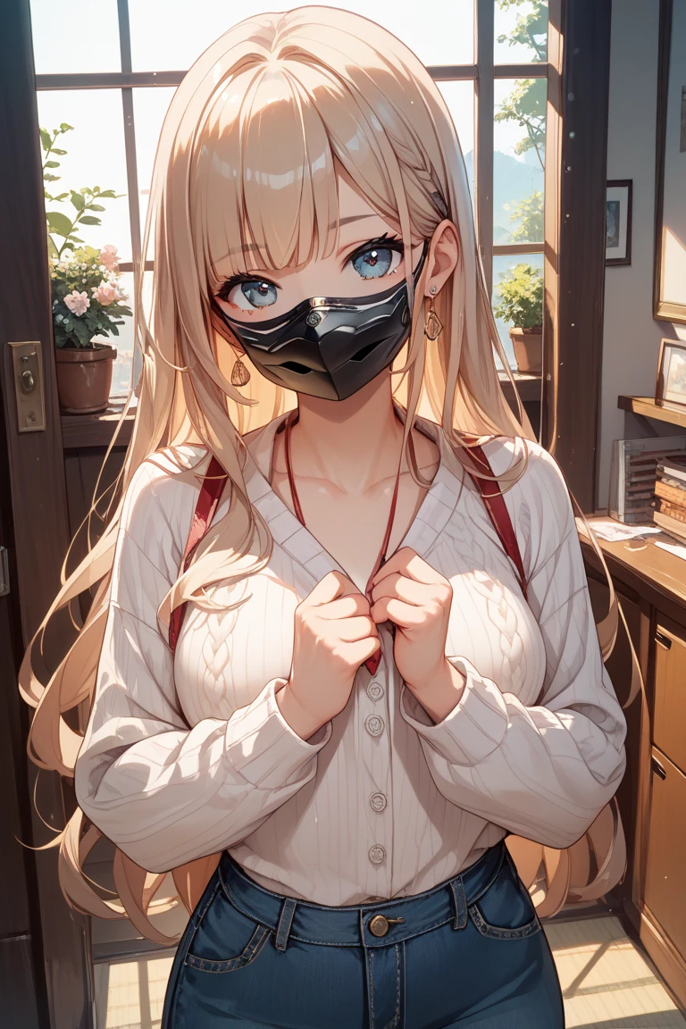 nsfw:1.2,Highest quality、In 8K、masterpiece、Hmph、Ultra-high resolution、RAW Photos、(Realistic:1.3)、Natural soft light、(Written boundary depth)、thin、(whole body:1.2)、From behind、Detailed face and eyes、Realistic、Sharp pupils、Inside the warehouse、Young Face、High school girls、Beautiful 17 year old girl、Glowing Skin、(long hair:1.2)、Beautiful black hair、Red Eye、(blush:0.7)、((Embarrassed face:1.2,blush:1.8))、Sweat、(Off-the-shoulder sweater:1.5)、(Thighs Thighs Thighs Thighs:0.8)、(Huge Breasts:1.8、Erect nipples)、(Small Nose、Small Nose)、Attractive waist、(Overflowing sexual fluid:1.5)、((Being blindfolded:1.4))、Saliva:1.1、camel toe:1.2、showing off nipples