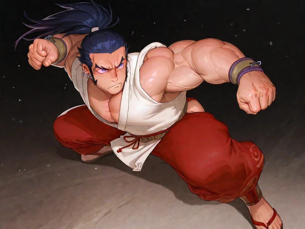 Hanzo Overwatch working out in a bodybuilding gym, well-defined muscles, focus in muscles, detailed biceps and triceps, cabelo perfeito, rosto perfeito, perfect hands, dedos perfeitos