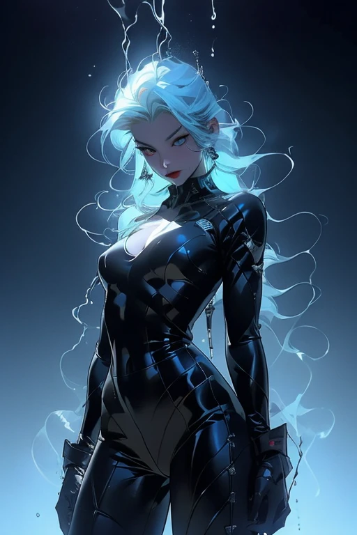 Maga Oscura、Estilo MKSKS、2chicos、(Background altamente detallado:1.0)、(Background altamente detallado:1.0)、obra maestra、highest qualityr、Una calidad de imagen ultra alta、16k、Ojo azul desde arriba、Pon las manos entre las piernas、(lingerie bodysuit white:1.4), La parte superior del cuerpo、Sentado en una silla de felpa、Retorciendo el cuerpo、Adorno para el pelo con esmeralda、Mejillas rojizas、sonriente、(1/2 rosas y 1/2 Cabello azul claro、cabello color arco iris)、(Vestido colorido con mucho drapeado.、vestido arco iris:1.3)、Bufanda de piel、collar de plata、pulsera de plata、Malas manos, dedo malo, dedos faltantes, More fingers in the wind:1.4)、(Lightning-like pattern:1.4)、(Neon Light Effect:1.2)、Aurora、cielo nocturno lleno de estrellas、estrella fugazluna、Noche