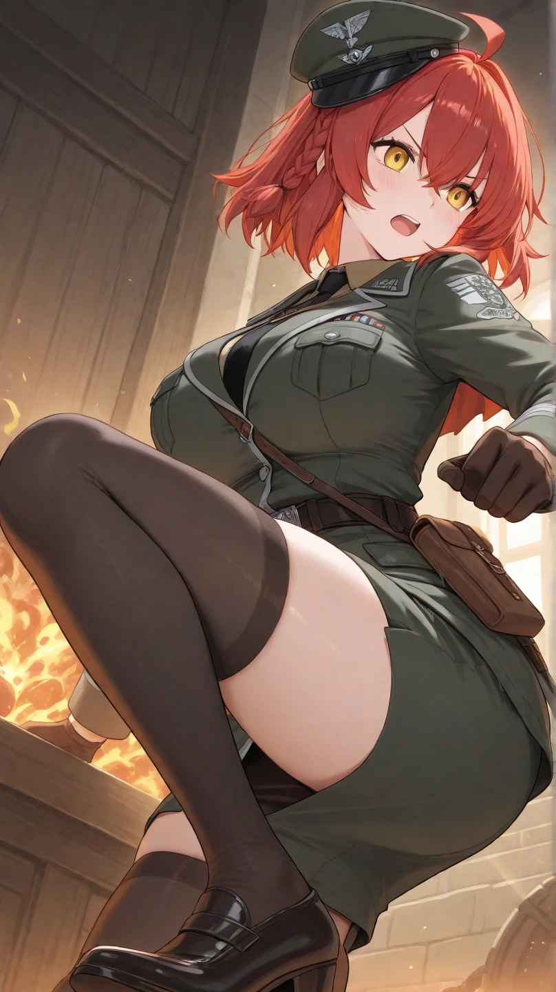 (((1 girl))), (((8K,2 thousand.))),(tmasterpiece))), (((beste-Qualit))), (Ultra-detailed) ((highly detailed CG illustration)), ((Extraordinarily gentle and beautiful face)),,a 1girl,( ConceptArt) , , (tmasterpiece:1.2), (beste-Qualit:1.3), (One backstory, whitebackground: 1.3),(((CHARACTERS OF THE POST-APOCALYPTIC WORLD OF THE WASTELAND))), ((( Post-apocalyptic wasteland))), ((( Extremely embarrassed face))),, ((((The most ruddy embarrassed face) ))), ((((The eyes are drawn in the style of manga)))),, ((big breastes)), (((red hair and eyes in the style of manga))) ,Short Hair Hair,(((completely naked))), ((Genitals) ),(((dynamicpose))), ((Interaction with the environment)), Mouth wave, ((((random angle)))), , (((completely naked))), ((((The girl flies away in maximum dynamics from the explosion)))) , ((((The clothes_burns from the explosion)))), ((Everything is in dynamics)), ((((Clothing in maximum dynamics)))), ((The Girl Inside the Explosion)))), ,(((DOGE'S POSES))), (((Spectator from behind))), ((((does not look at the viewer))))