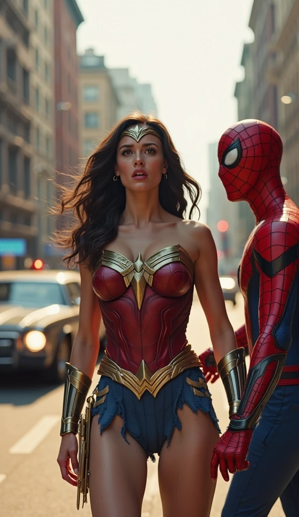 "Spiderman besando a Wonder Woman"