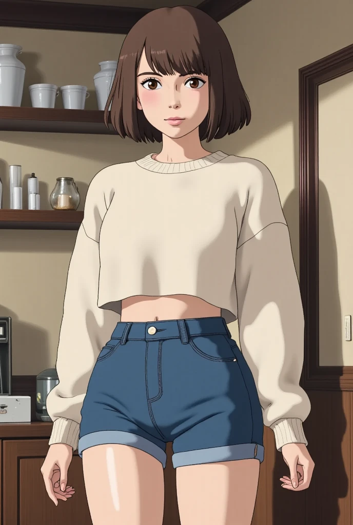 Skinny jeans beauty,masterpiece,anime style,highest quality,brown hair,wearing glasses,full-body shot,Perfect body
