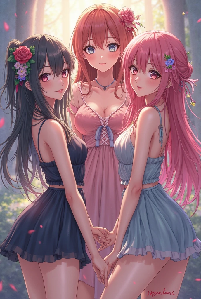 Three attractive women anime art
