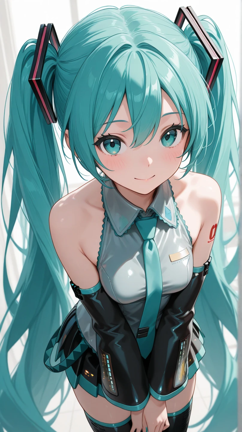 (masterpiece:1.4、Highest quality、figure:1.4,Realistic、)、(Character Focus、breast focus,Upper Body:1.3)、(One girl),(Clear Face:1.3),(Miku hatume),Cute face,blue eyes、()、
,(stand:1.4),(A radiant smile),
,(thin),(),
(Fluorescent light green long hair:1.6,,),(Twin tails), (Small breasts:1.3)、
、thin、Hatsune_Miku_Blue Archive