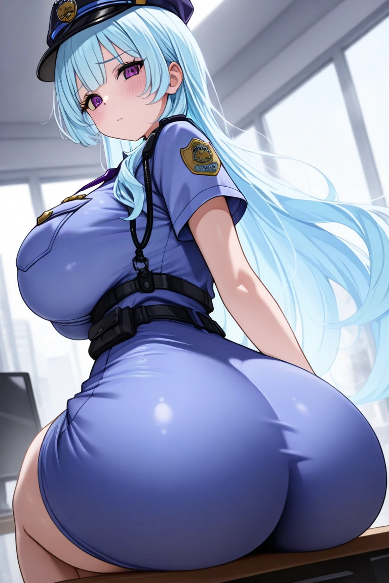 pregnant, blue hair, Ahegao, Big Ass, Big Breasts, Gigantic Breasts, Huge Breasts, Impregnation,  Uniform, Sole Female, Stockings 