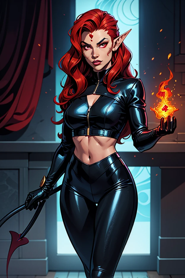 (masterpiece), (best quality), makima with Taylor Swift's face (chainsaw man), best quality, ultra detailed, 1girl, solo, standing, red hair, long braided hair, golden eyes, bangs, medium breasts, tie, look, smile, (bad: 1.2), looking at the viewer, (interview: 1.3), (dark background, chains: 1.3) breasts out,