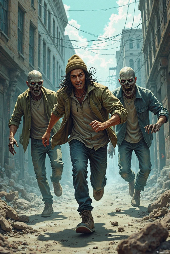 zombies in
street, at night in rain, being shot, dying. 2d comic style