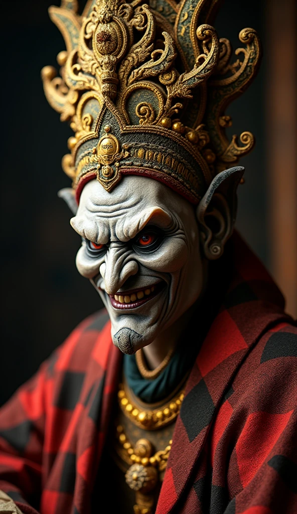 Evil smile, crazy, hyper HD, Masterpiece, ccurate, Anatomically correct, Textured skin, High details, Award-Awarded, High quality, A high resolution, Best quality, 8K
(Close-up of the face of a Sichuan opera clown actor), (Sichuan opera mask）, beijing opera, Sichuan opera, Classic Sichuan opera,  clown face,Black P masquerade mask, Clown makeup, with detailed facial features, drama masks,
 （Naked from the neck down），Bulge, Muscular，Realistic, Masterpiece, Intricate details,
