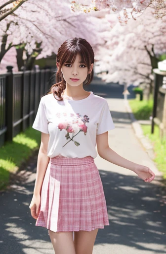 masterpiece, Highest quality, Raw photo, Ultra-high resolution, Realistic, Human skin is extremely delicate,
(Anatomically correct, 16 years old, Realistic Japan Girl, Photographer's Lover, She really loves the photographer, Baby Face, Cute face, low length, Narrow waist, Big Breasts, Thin legs, Large Breasts, Realistic Skin),
((Micro Mini Skirt, T-Shirts, sneakers:1.3)),
(country, Round face, Black Hair, Iris, Watery eyes, Shining Eyes, Short Bob Cut, bangs, Lowered eyebrows, Small earrings, A slight blush),
(View Photographer, View the viewer, Place your hand on your chest, Kyun Pose,:1.3),
(Smile of the Goddess),
(cherry blossoms, Large pond, Large parks, horizon:1.3),
Natural light, full length