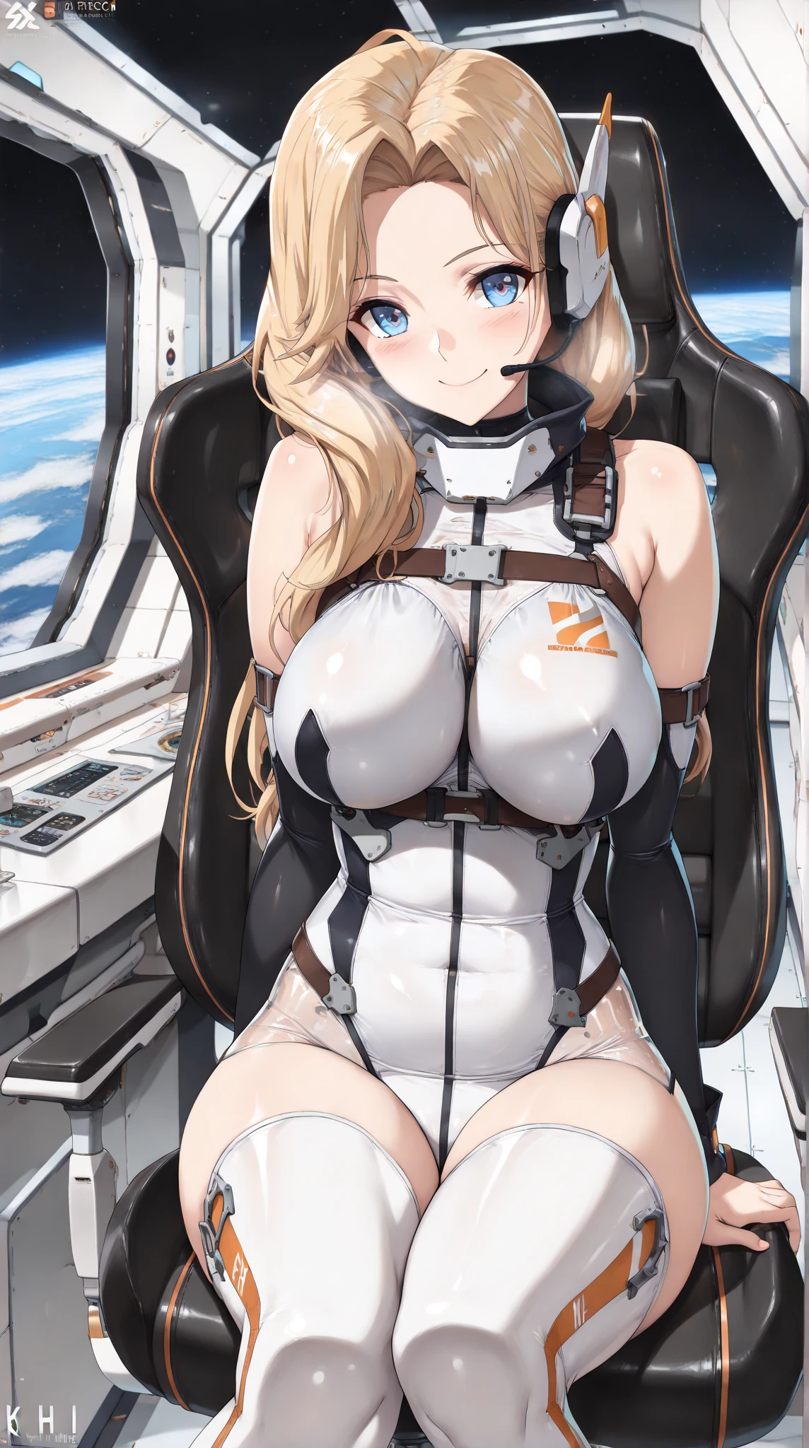 ((Masterpiece)), ((Highest Image Quality)), (((Best Quality)), (Illustration of One Girl), Full Body, 25 Years Old, (Neutral)), ((Blonde Twin Tails)), Light Golden Eyes, (Tall)), (Muscular Strong Body)), ((Muscular and Thick Body)), ((Muscular and Thick Arms)), ((Muscular and Thick Legs)), (Manspreading)), , (((Army Uniform)), (Army Hat)), (((Army Coat)), (white clothes), (white pants), (white hat), trench coat, ((inside the spaceship, sitting in the captain's seat)), (outside the window, space, Earth seen from space, spaceport)