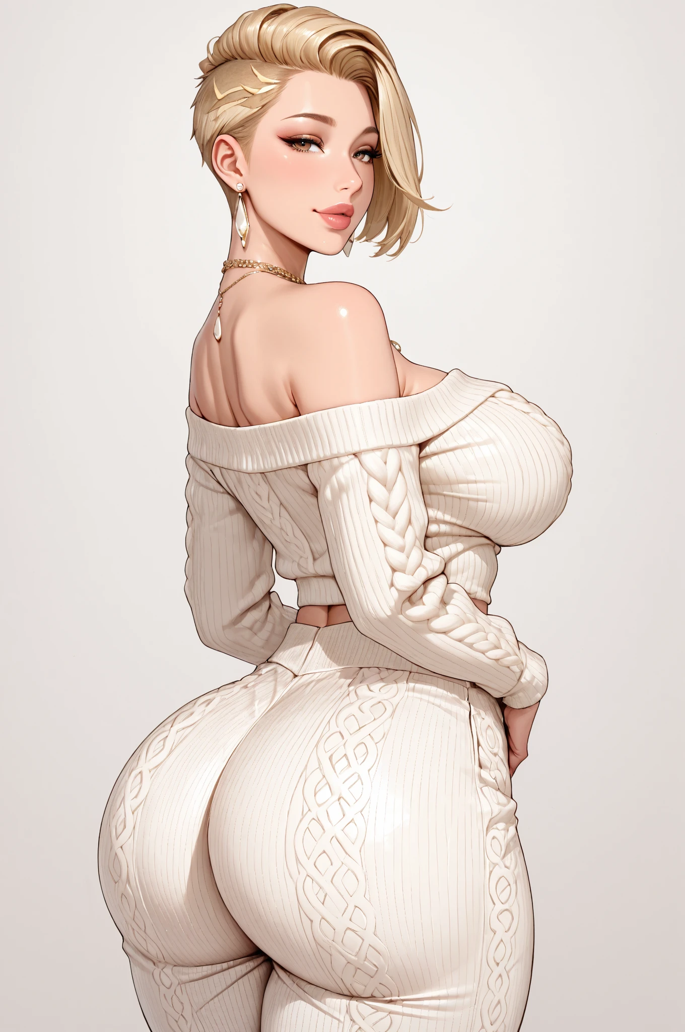 Open-back knit sweater,Expose the entire back,Full body design,character design,erogenous,Stylish