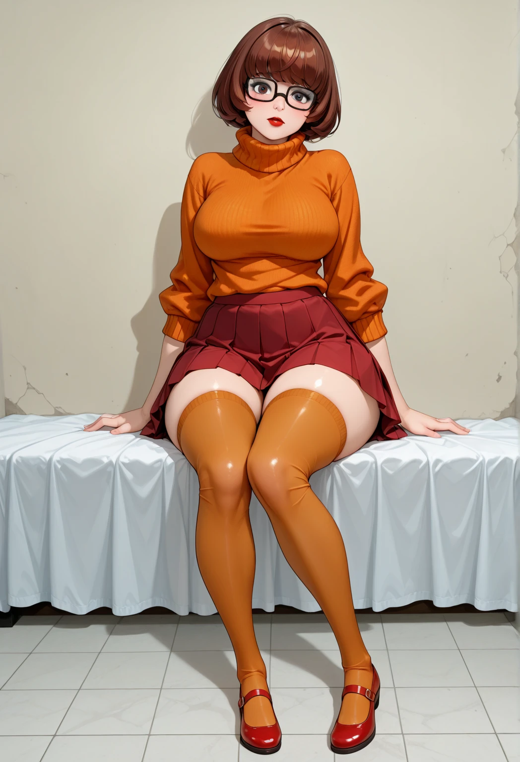 (((masterpiece,Highest Resolution,4K High Resolution,Crisp image quality:)Pussy juice((Beautiful black hair braids,Glasses,)(Beautiful big ,Beautiful nipples,Teaching books,Blushing and embarrassed,Spread your legs wide in an M shape,)(lipstick),Pubic hair,Tight Skirt,Fishnet tights,sweater,,(((Cusco-style dilator used to expand pussy,Showing pussy expanded with Cusco dilator and used pussy