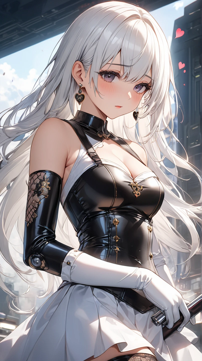 Grown-up girl, long white hair, high ponytail, blue eyes, blue eyeshadow, blue lipstick, black tight dress, rich dress, sleeveless, open breasts, golden elements, singing, opera, Masterpiece, hiquality, 4k, HD, Good detail
