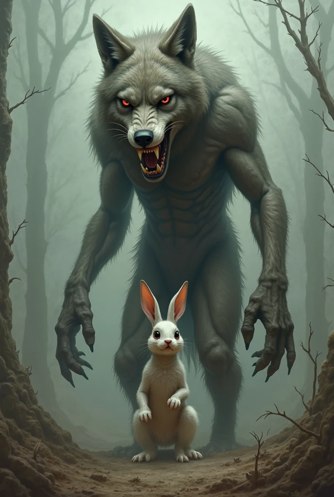 A terrible big bad wolf making campaign proposals to some helpless bunnies