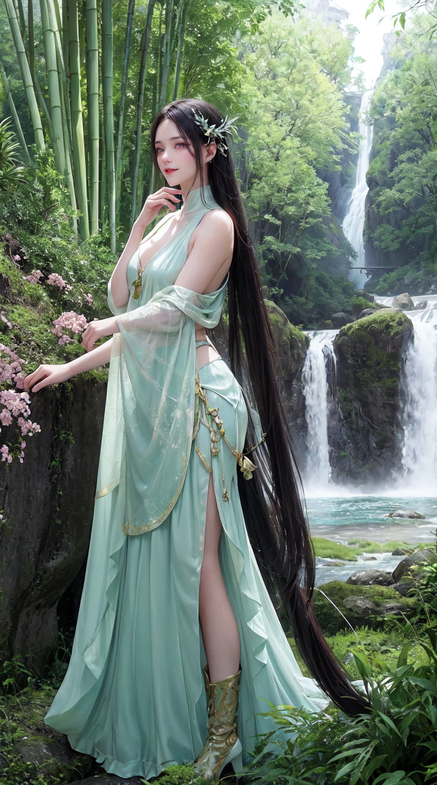 sorceress woman,White traditional costume,wands,Background joins the temple,green mountains,full bodyesbian,frontage,The moon hangs high in the sky
